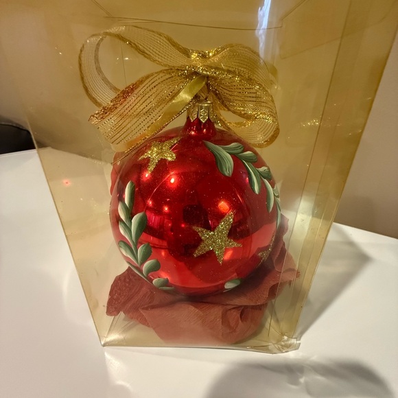 Red and Gold Hand-Painted Glass Ornament - Picture 3 of 3
